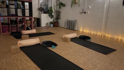 Yoga mats laid out in our peaceful studio space